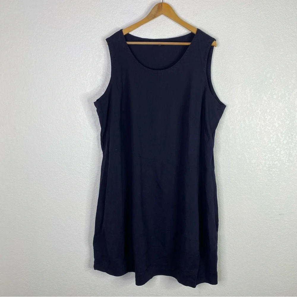 Eileen Fisher Navy Blue Linen Blend Stretch Shift Dress
